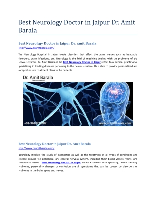 Best Neurology Doctor in Jaipur Dr. Amit Barala