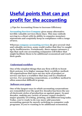 Useful points that can put profit for the accounting