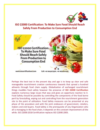 ISO 22000 Certification: To Make Sure Food Should Reach Safely From Production to Consumption End