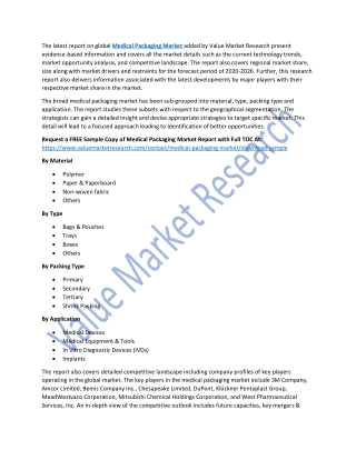 Medical Packaging Market Analysis, Trends & Growth Outlook 2019-2026