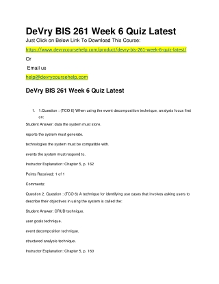 DeVry BIS 261 Week 6 Quiz Latest