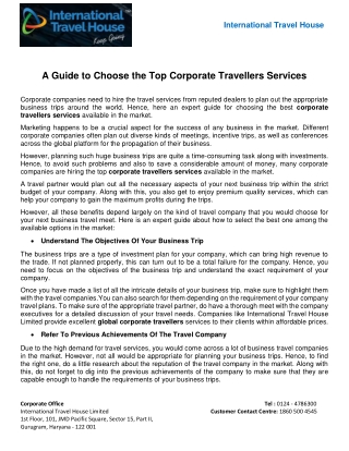 A Guide to Choose the Top Corporate Travellers Services