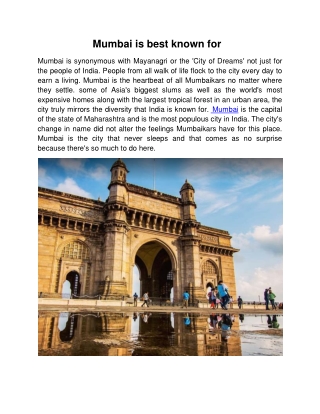 Mumbai is best Known for