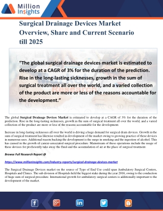 Surgical Drainage Devices Market Overview, Share and Current Scenario till 2025