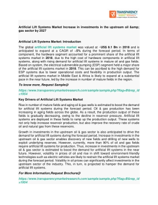 Artificial Lift Systems Market Increase in investments in the upstream oil & gas sector by 2027