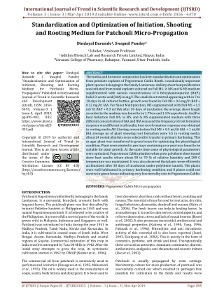 Standardization and Optimization of Initiation, Shooting and Rooting Medium for Patchouli Micro Propagation