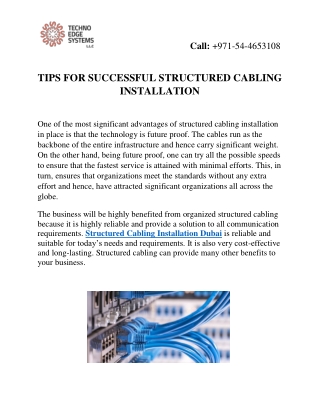 Tips for Successful Structured Cabling Installation Dubai