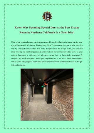 Know Why Spending Special Days at the Best Escape Room in Northern California Is a Good Idea!