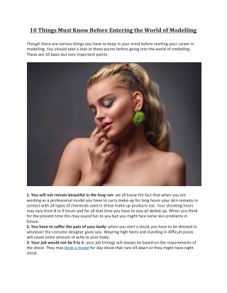 10 Things Must Know Before Entering the World of Modelling