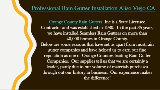 Professional Rain Gutter Installation Aliso Viejo CA