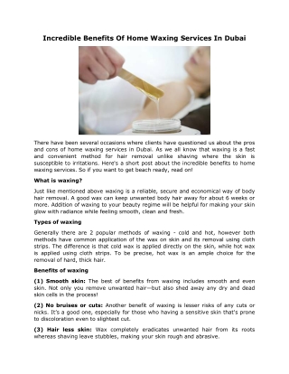Incredible Benefits Of Home Waxing Services In Dubai