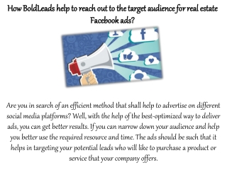 How BoldLeads help to reach out to the target audience for real estate Facebook ads?