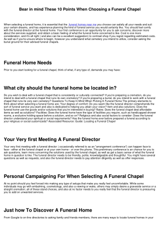 Keep in Mind These 10 Points When Selecting a Funeral Home