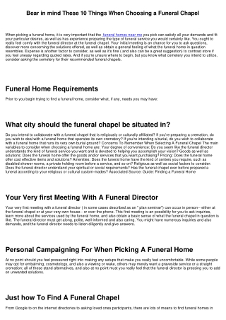Keep in Mind These 10 Things When Picking a Funeral Home