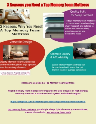 3 Reasons you Need a Top Memory Foam Mattress