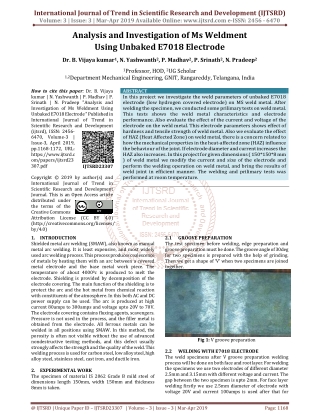 Analysis and Investigation of Ms Weldment Using Unbaked E7018 Electrode