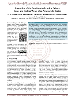 Generation of Air Conditioning by using Exhaust Gases and Cooling Water of an Automobile Engine