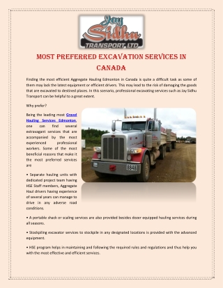 Most Preferred Excavation Services in Canada