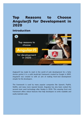 Reasons to Choose AngularJS for Development in 2020