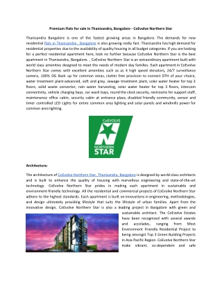 Premium Flats for sale in Thanisandra, Bangalore - CoEvolve Northern Star