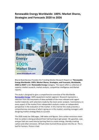 Renewable Energy Worldwide: 100%: Market Shares, Strategies and Forecasts 2020 to 2026