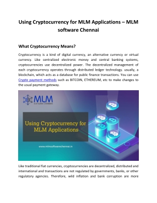 Using Cryptocurrency for MLM Applications – MLM software Chennai