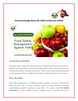 Detail Knowledge About ISO 22000 Certification (FSMS)