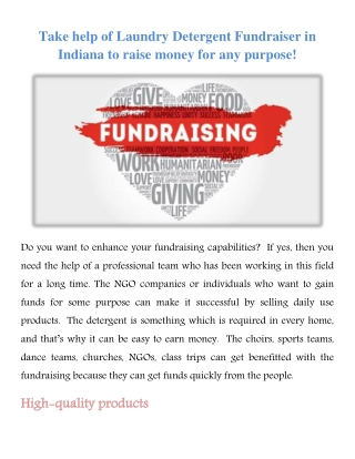 Take help of Laundry Detergent Fundraiser in Indiana to raise money for any purpose!