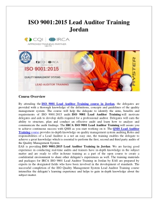 ISO 9001:2015 lead auditor training jordan | QMS training jordan