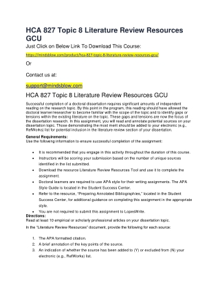 HCA 827 Topic 8 Literature Review Resources GCU