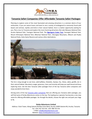 Tanzania Safari Companies Offer Affordable Tanzania Safari Packages