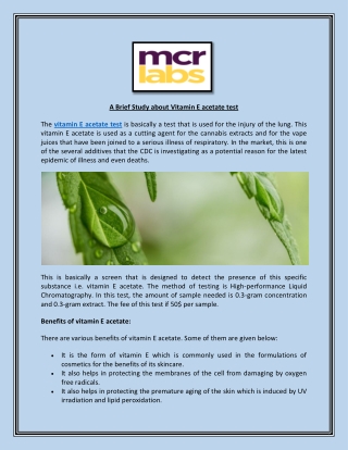 A Brief Study about Vitamin E acetate test