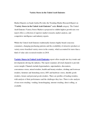 United Arab Emirates Variety Stores Market: Industry Trends, Opportunity and Forecast Till 2023