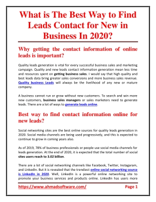 What is The Best Way to Find Leads Contact for New in Business In 2020