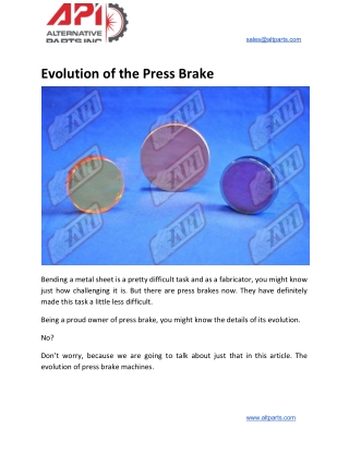 Evolution of the Press Brake