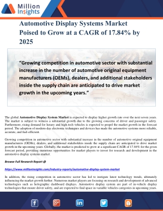 Automotive Display Systems Market Poised to Grow at a CAGR of 17.84% by 2025