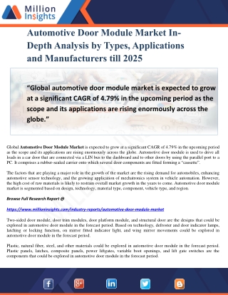 Automotive Door Module Market In-Depth Analysis by Types, Applications and Manufacturers till 2025