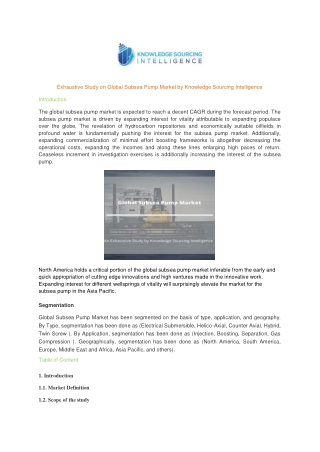 Comprehensive Report on Global Subsea Pump Market