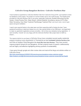 CoEvolve Group Bangalore Reviews - CoEvolve Northern Star