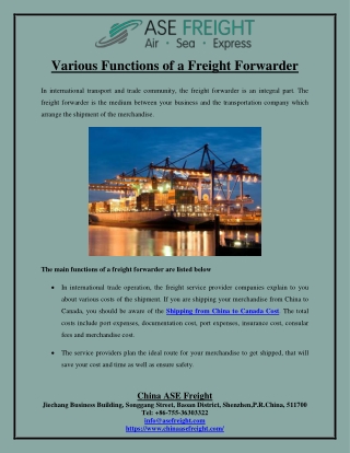 Various Functions of a Freight Forwarder