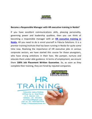Become a responsible manager with hr executive training in noida