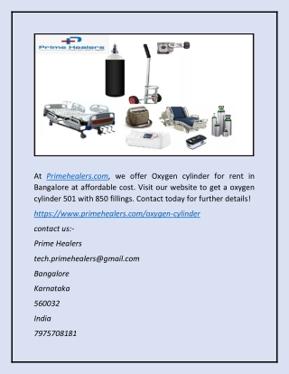 Oxygen Cylinder For Rent In Bangalore