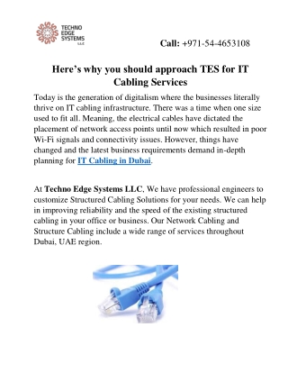 Here’s Why You Should Approach TES For IT Cabling Services