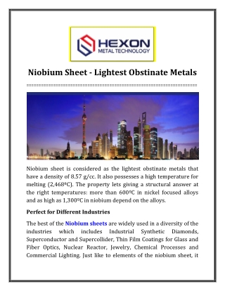 Niobium Sheet - Lightest Obstinate Metals