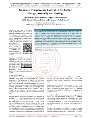 Automatic Temperature Controlled Air Cooler Design, Assembly and Testing