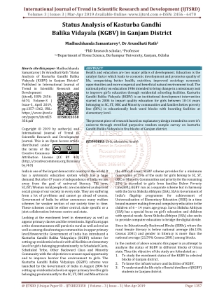 Status Analysis of Kasturba Gandhi Balika Vidayala KGBV in Ganjam District