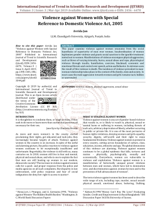 Violence against Women with Special Reference to Domestic Violence Act, 2005