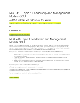 MGT 410 Topic 1 Leadership and Management Models GCU