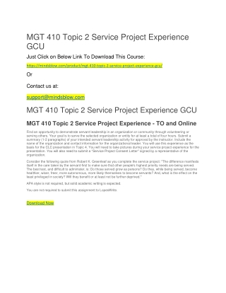 MGT 410 Topic 2 Service Project Experience GCU