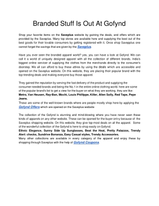 Branded Stuff Is Out At Gofynd